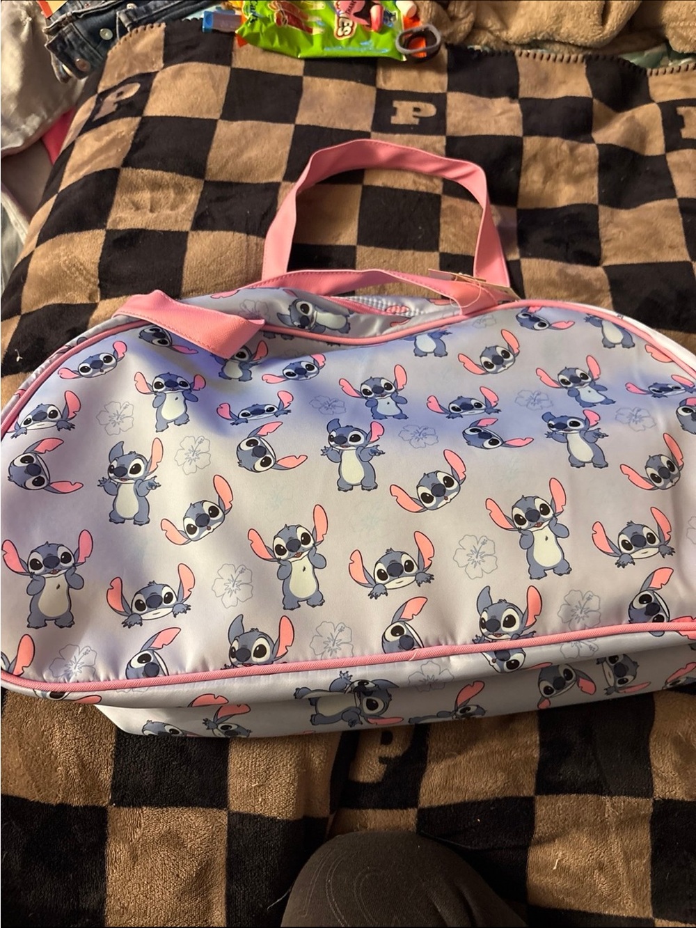 Pink Stitch Print Travel Duffle Bag - Women